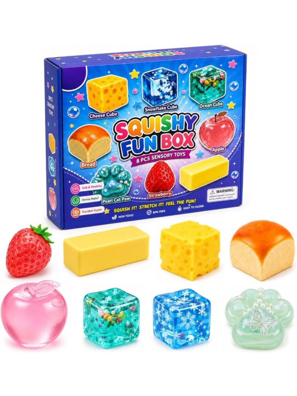 8 Pcs Mystery Squishy Box Set - Creative Slow Rise Cheese & Food Stress Relief
